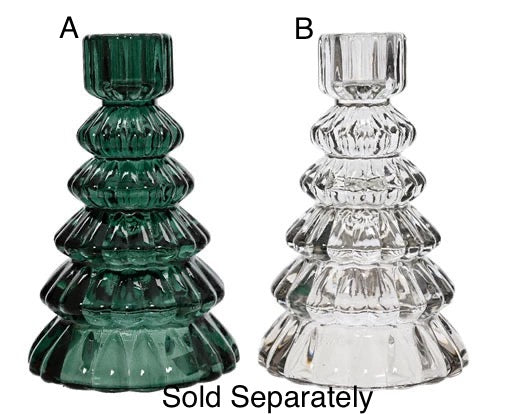 Glass Tree Candle Holder -  Green/Clear