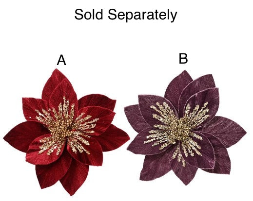 Velvet Sparkle Poinsettia on Clip - Red/Purple