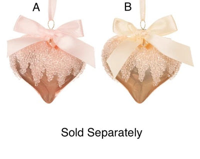 Glass Christmas Tree Hanging Decoration - Pink/Pearl Heart Bauble **CLICK & COLLECT ONLY**