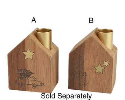 Candle Holder - Gold & Wood House