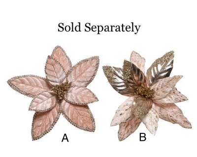 Soft Pink Poinsettia with Velvet Glitter on Clip - 2 assorted