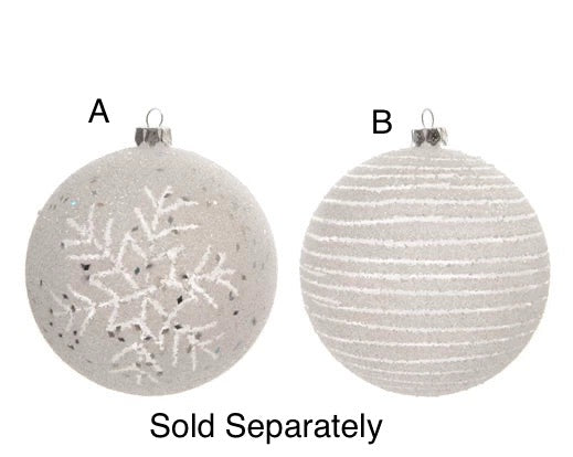 Christmas Tree Hanging Decoration - Snowflake/Striped Winter White Bauble