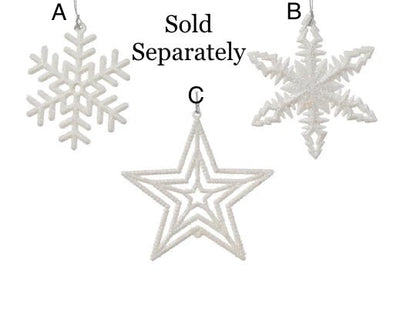 Winter White Glitter Snowflake & Star Decoration - 3 Assorted