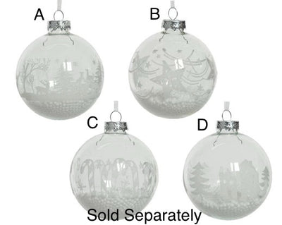 Glass Christmas Tree Hanging Decoration - Clear Snow Bauble **CLICK & COLLECT ONLY**