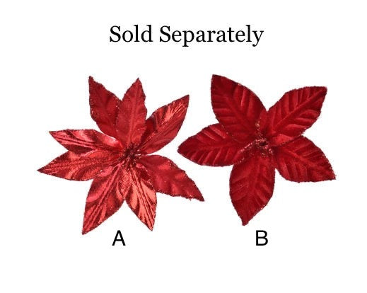 Christmas Red Glitter Poinsettia on Clip - 2 assorted