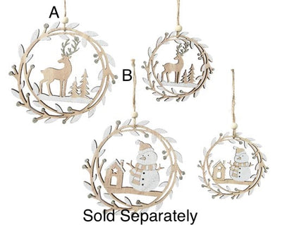 White Wood Reindeer/Snowman Scene Decoration