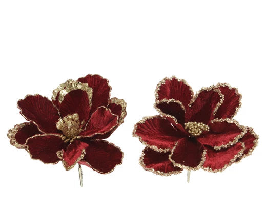 Burgandy & Gold Magnolia Clip Flower