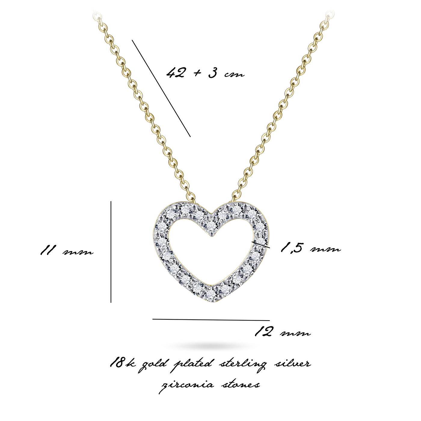 Gisser Sterling Silver Necklace - Gold/Silver Sparkling Heart Necklace