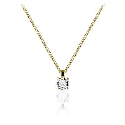 Gisser Sterling Silver Necklace - Gold Plated Silver Solitaire Pendant with Zirconia Stone