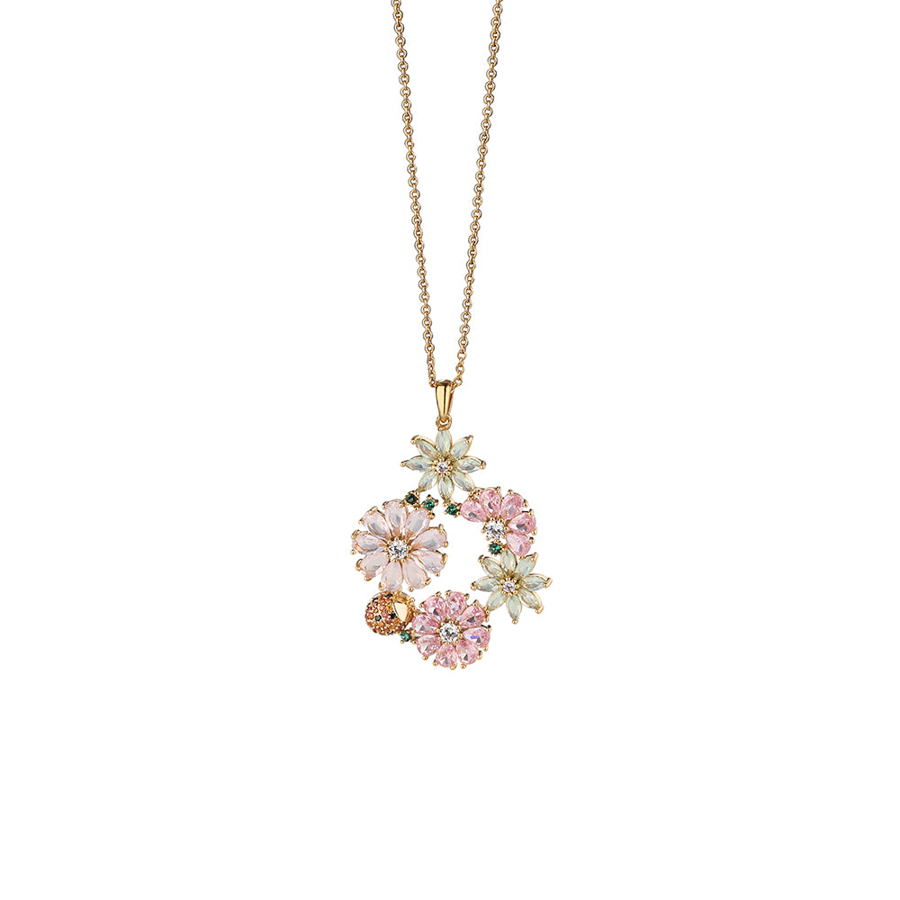 Newbridge Silverware Pendant - Gold Plated Pink & Green Floral
