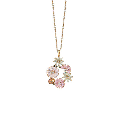 Newbridge Silverware Pendant - Gold Plated Pink & Green Floral