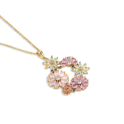 Newbridge Silverware Pendant - Gold Plated Pink & Green Floral