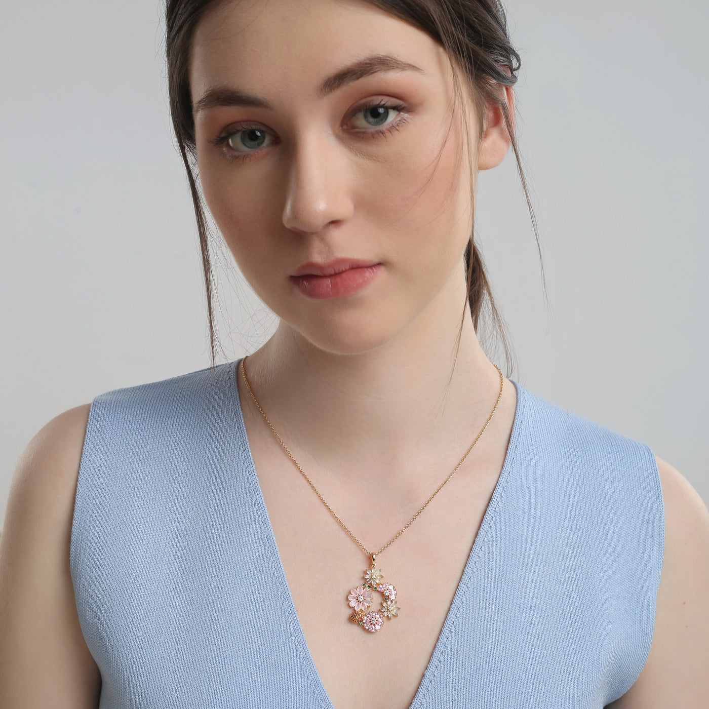 Newbridge Silverware Pendant - Gold Plated Pink & Green Floral