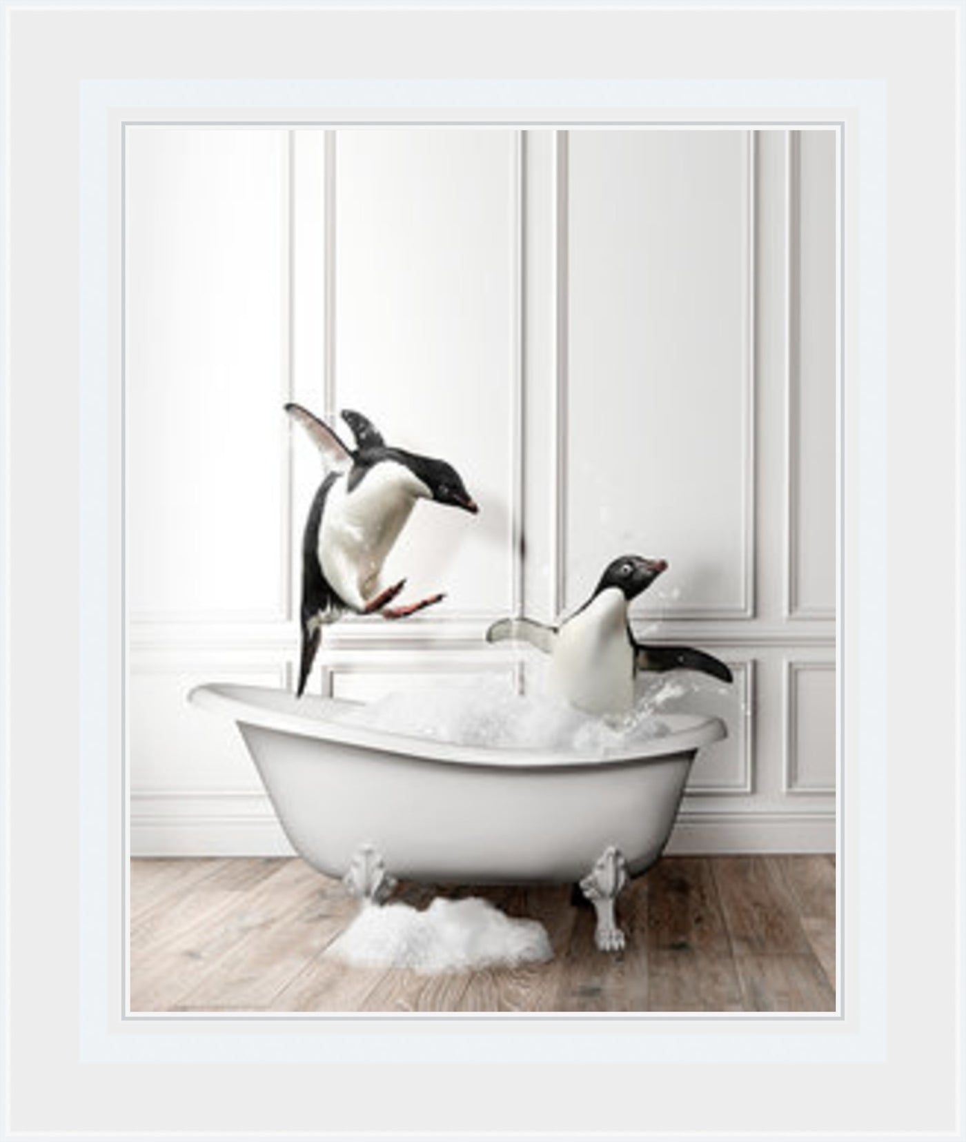 Bathroom Penguins in Bath - Art On Glass- **CLICK & COLLECT ONLY**