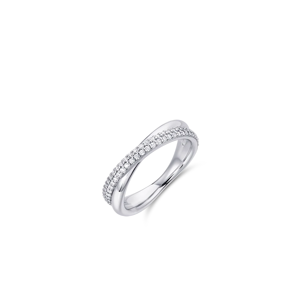 Gisser Sterling Silver Ring - Crossing Bold Pave Band