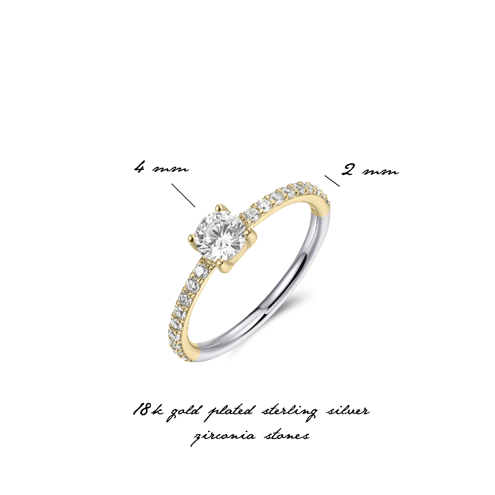 Gisser Sterling Silver Ring - 5mm Solitare on Crystal Band Silver/ Gold Plated Silver