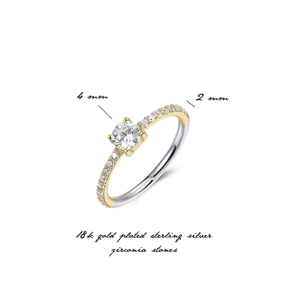 Gisser Sterling Silver Ring - 5mm Solitare on Crystal Band Silver/ Gold Plated Silver