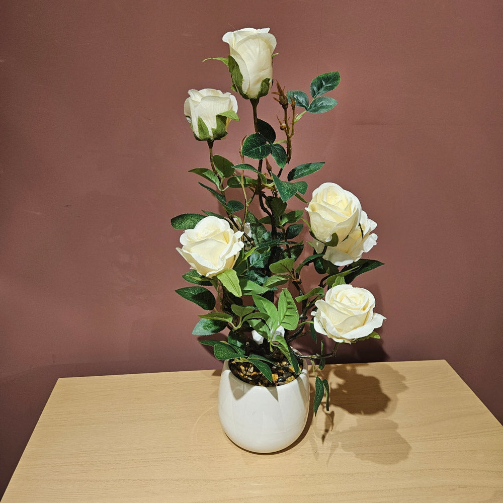 Tara Lane Artifical Floral & Plant Collection - Potted White Rose Plant