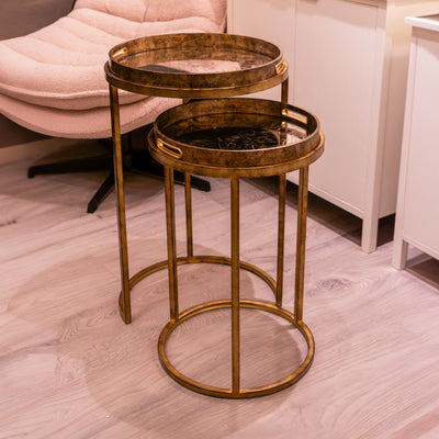 Tara Lane Furniture - Vela Set of 2 Gold Tray Accent Tables