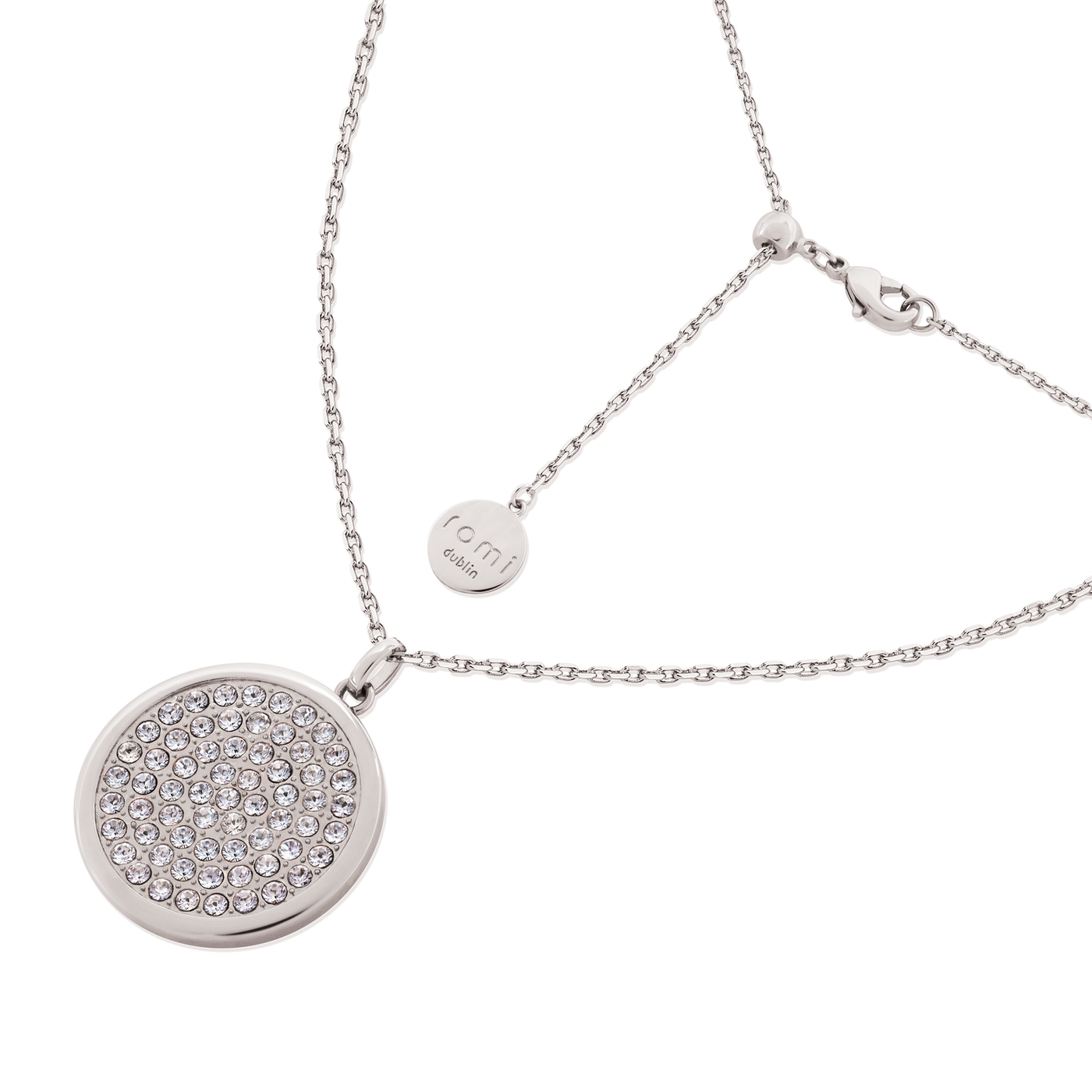 Romi Necklace - Pave Disc Pendant - Rose Gold Plated/Silver/Gold