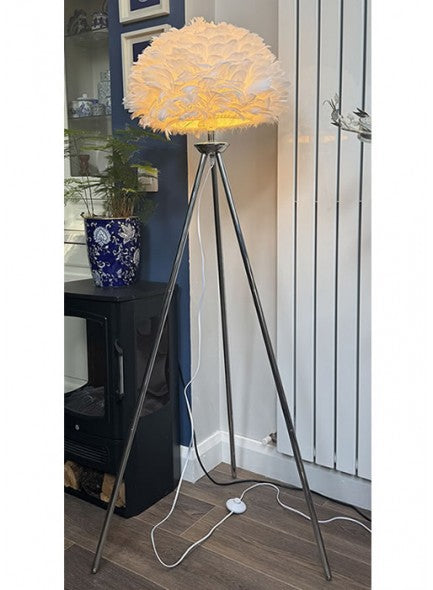 The Grange Interiors Lamp - Chrome/Rose Gold Tripod with Feather Shade