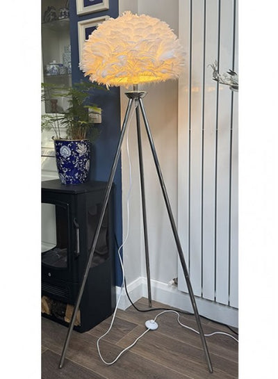 The Grange Interiors Chrome Tripod Lamp with Feather Shade