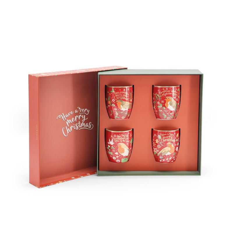 Tipperary Crystal Christmas Robins Mug - Set of 4