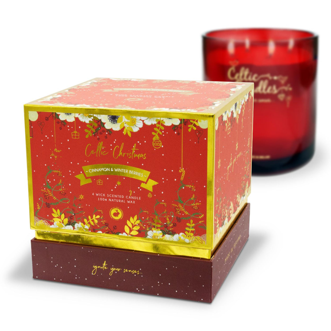 Celtic Candles Christmas 2023 Luxury 4 Wick Candle - Cinnamon & Winter Berries/Frankincense and Myrrh