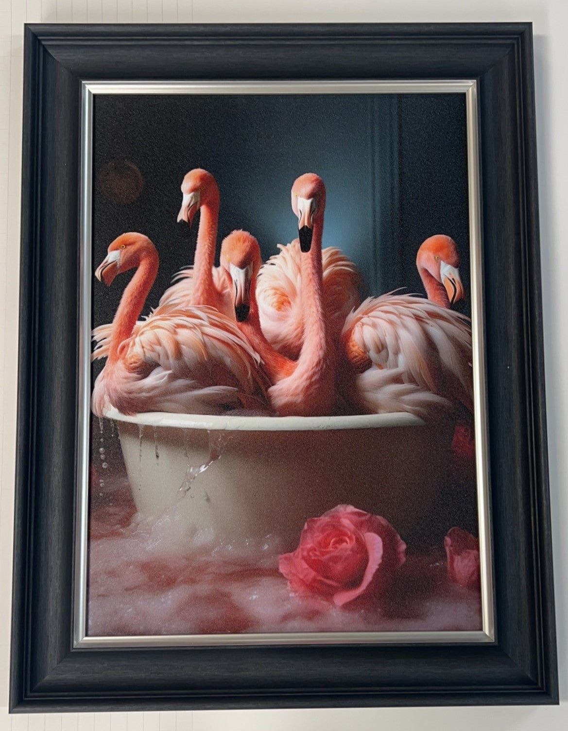 Framed Gel Print Picture - Pink Flamingoes in Tub **CLICK & COLLECT ONLY**