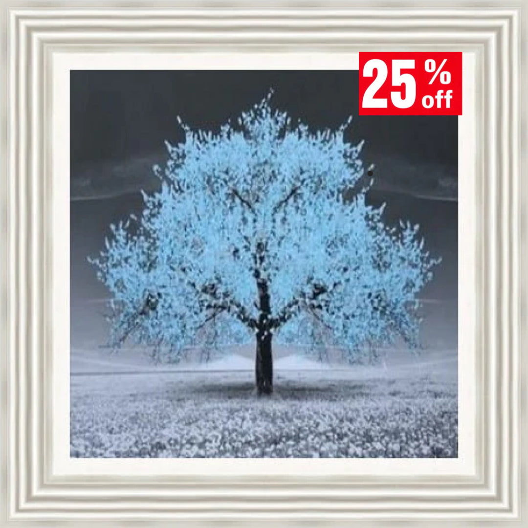 Cherry Blossom Blue Tree Framed Picture - Art on Glass - **CLICK & COLLECT ONLY**