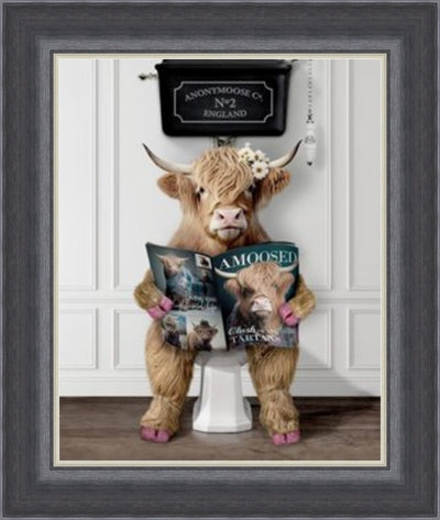 Bathroon Lady Cow Reading Magazine - Art On Glass- **CLICK & COLLECT ONLY**