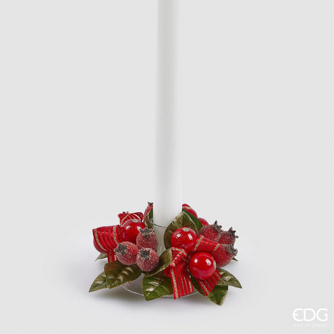Christmas Candle Holder Ring - Red Berries