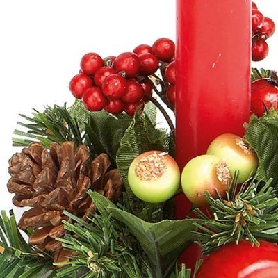 Christmas Candle Holder Ring - Red Apples, Cones & Berries