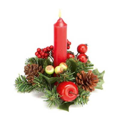 Christmas Candle Holder Ring - Red Apples, Cones & Berries