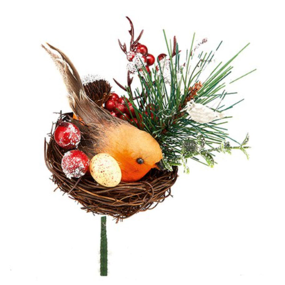 Christmas Floristry Pick - Robin in Nest