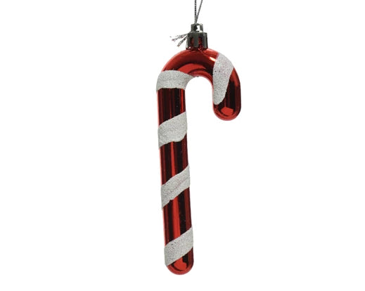 Shatterproof Candy Cane Red with White Glitter