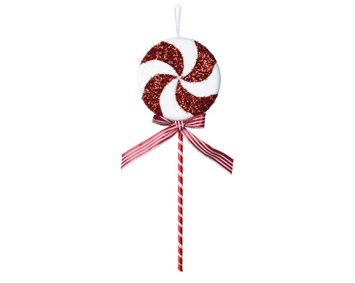 Red & White Polyfoam Candy Lollipop Decoration with Glitter