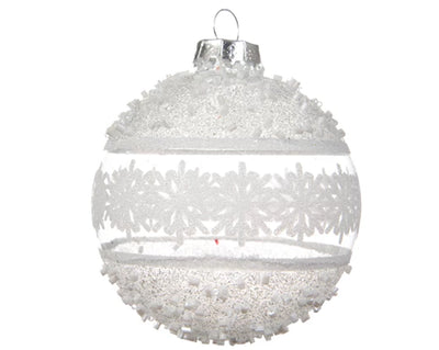 Christmas Tree Decoration – Clear Glass Bauble with Matt Snowflake & Beads Design **CLICK & COLLECT ONLY**