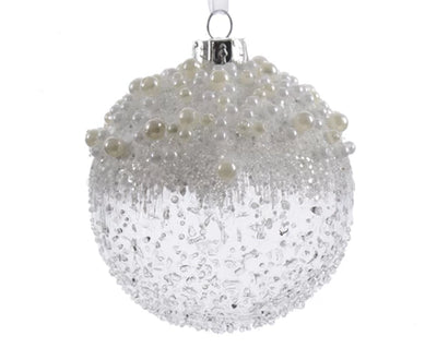 Christmas Tree Decoration – Clear Glass Bauble with Icy Pearls **CLICK & COLLECT ONLY**