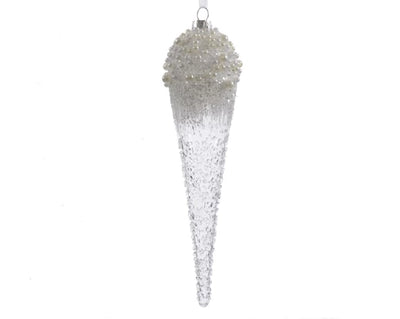 Christmas Tree Decoration – Clear Glass Icicle with Icy Pearls **CLICK & COLLECT ONLY**