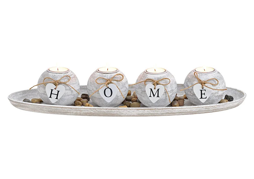 Home Tealight Holder on Tray with Stones
