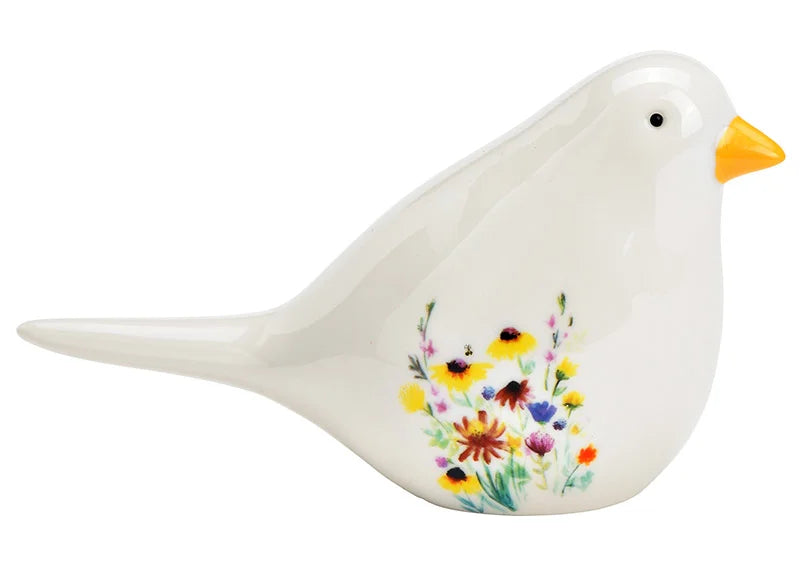 White Porcelain Bird with Floral Design