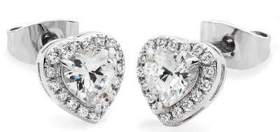 Tipperary Crystal Earrings - Heart Collection - Diamanté Heart Stud - Silver Plated