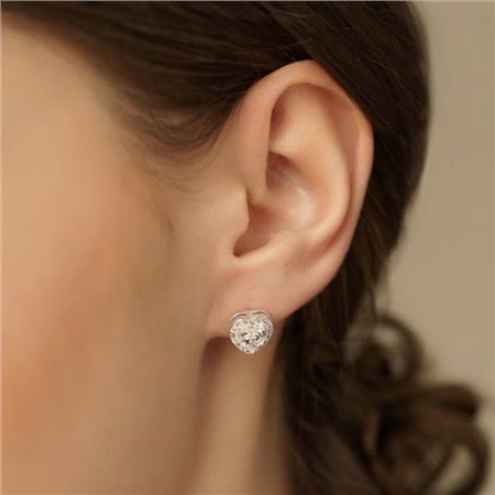 Newbridge Silverware Earrings - Heart with Clear Stone