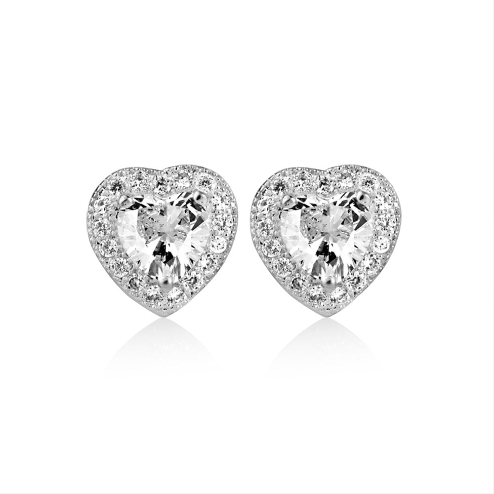 Newbridge Silverware Earrings - Heart with Clear Stone