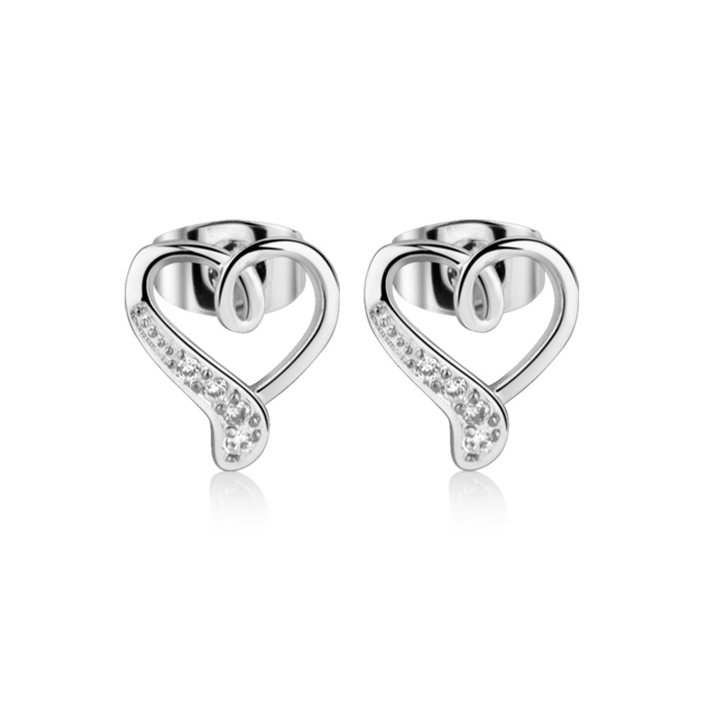 Newbridge Silverware Earrings - Heart with Part Stone Setting - Silver Plated