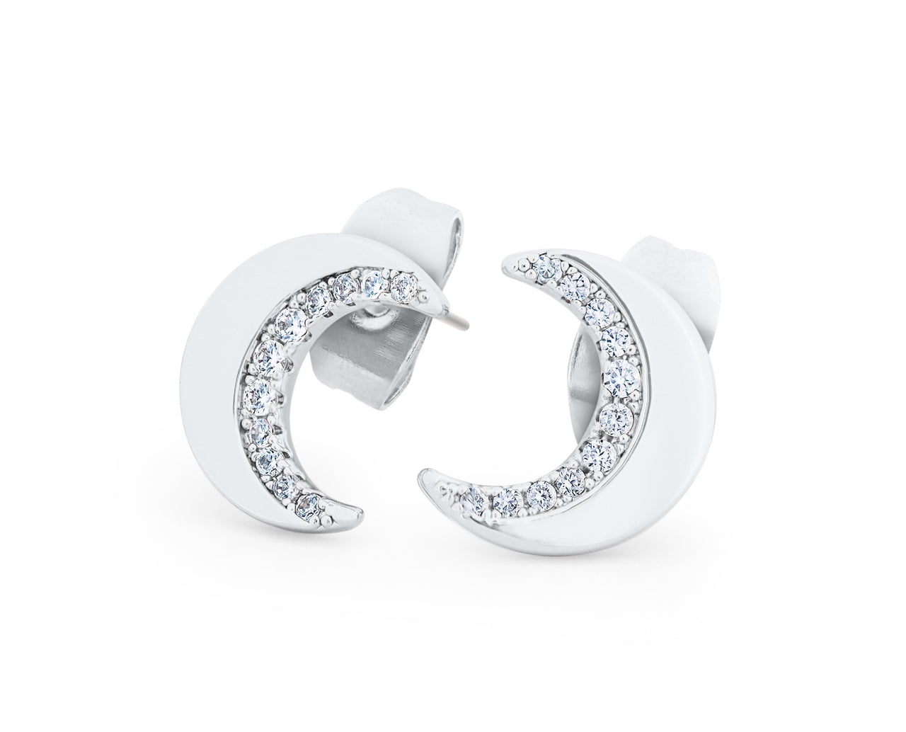 Tipperary Crystal Earrings - Moon Collection - Half Moon with Clear Stones