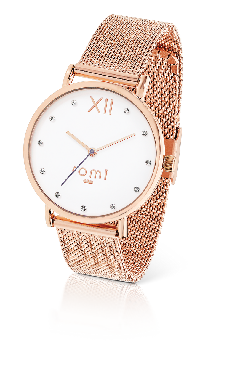 Romi Watch - Rose Gold Mesh Strap with White Face