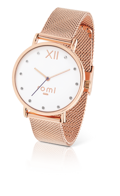 Romi Watch - Rose Gold Mesh Strap with White Face