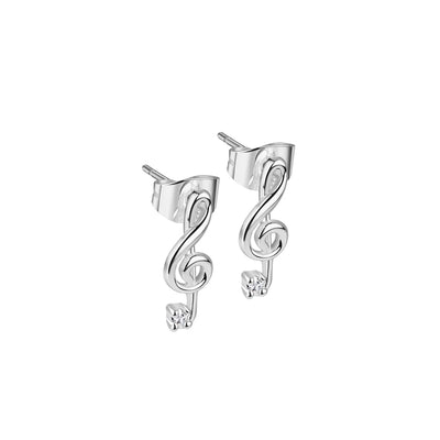 Newbridge Silverware Earrings - Treble Clef with Clear Stones - Silver Plated